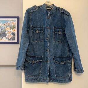 Vintage Liz Claiborne Denim Military Style Jacket Sz 16P